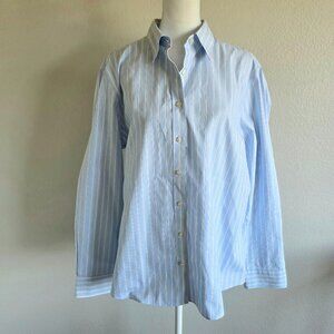 NEW Lands' End No Iron Pinpoint Button Shirt Blue White Stripe Women Plus Sz 18